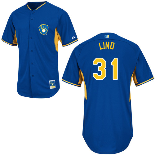 Adam Lind #31 MLB Jersey-Milwaukee Brewers Men's Authentic 2014 Blue Cool Base BP Baseball Jersey